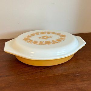 Vintage Pyrex Butterfly Gold Divided Dish with Lid